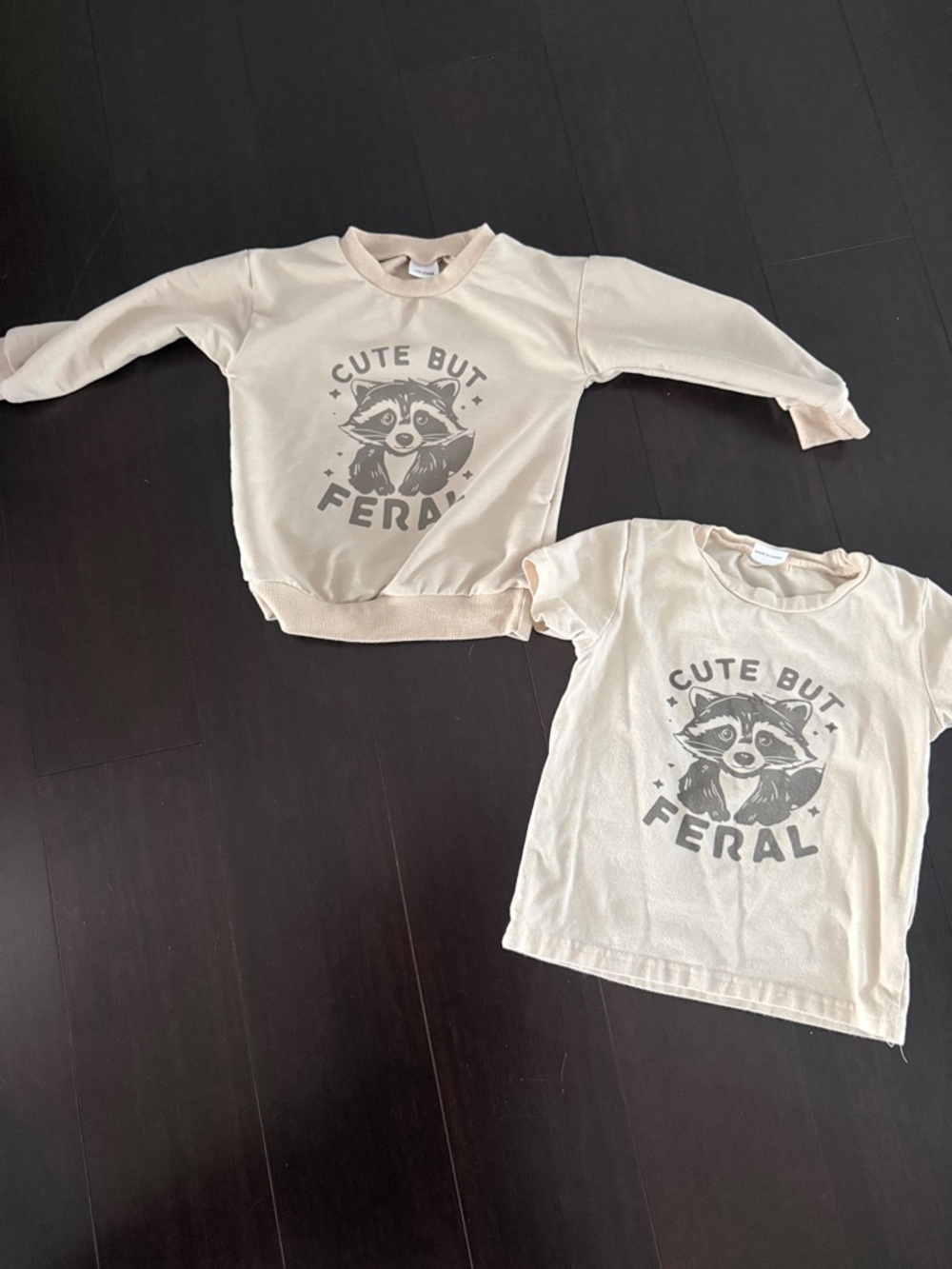 Kids Beige 'Cute But Feral' Graphic Shirt and Sweatshirt